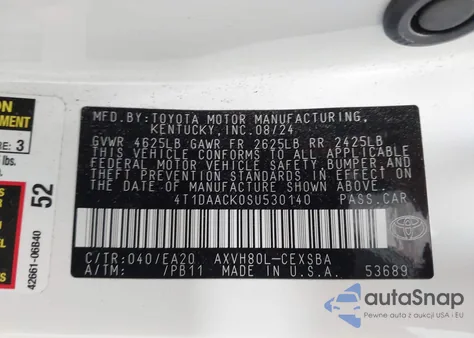 2025 Toyota Camry Se из США, поврежденный, VIN 4T1DAACK0SU530140